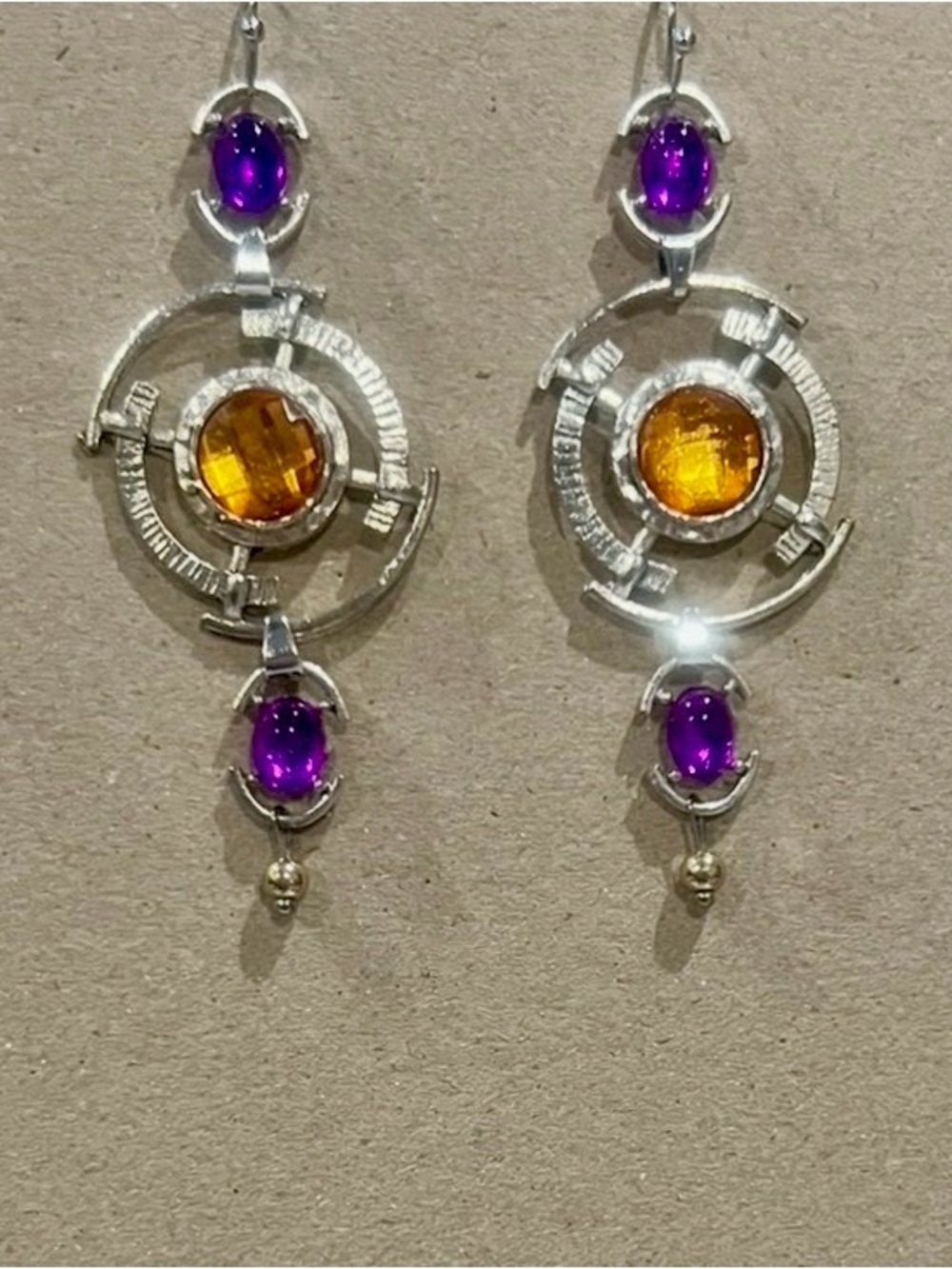 NWOT Purple and Amber Drop Dangle Hook Earrings